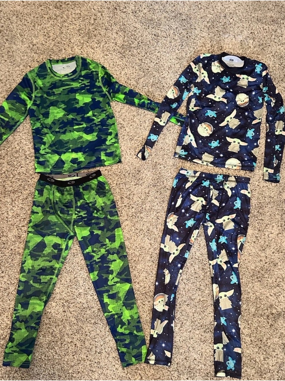 Kids Two-Pack Thermal Pajama Set - Green Camo & Navy Space